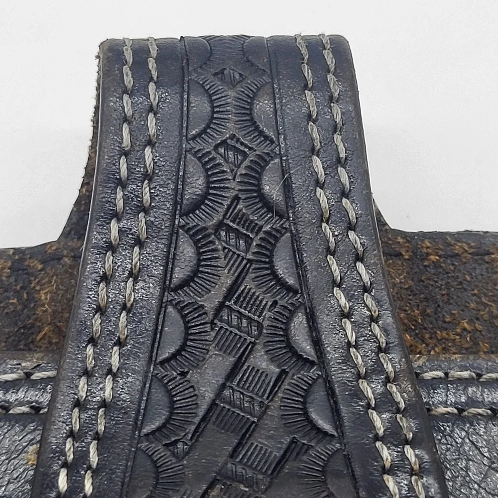 Western Black Leather Phone Holster With Basketweave Pattern And Swivel Clip - Picture 12 of 14